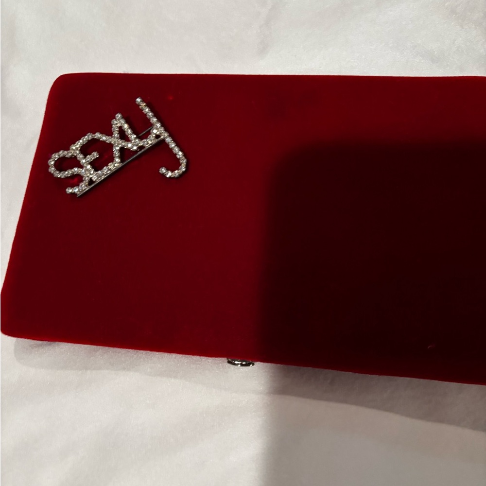 Red Clutch with Rhinestone Accent - Picture 2 of 10